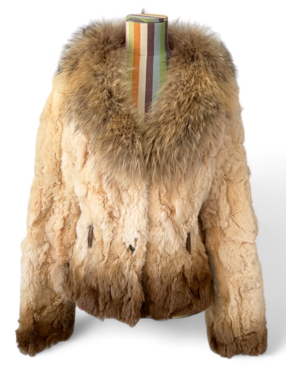Alberto Malaki Ombré Real Rex Rabbit Fur & Real Raccoon Fur Jacket Coat